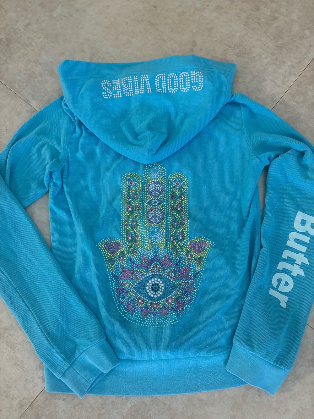 Girls Butter Super Soft Full Zip Turquoise Sweatshirt - size M